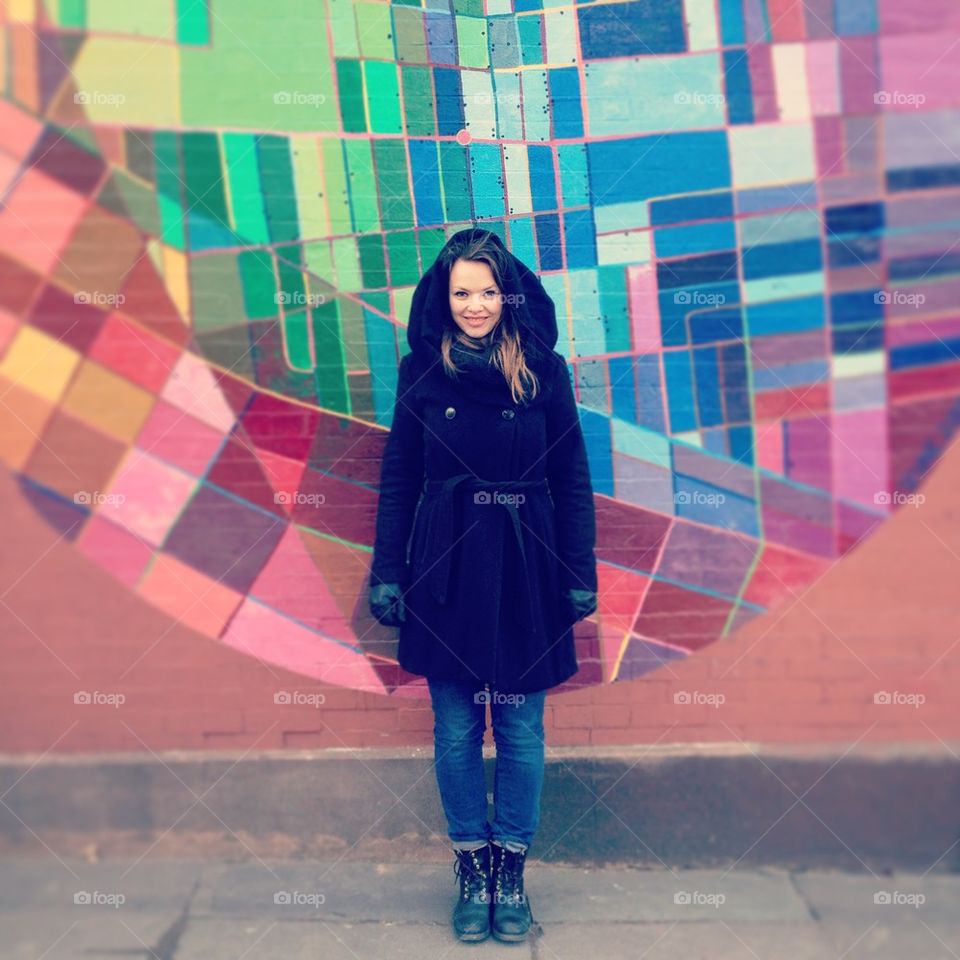 Pretty girl. Colorful mural. 