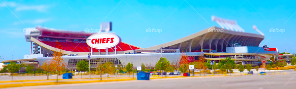 Chiefs Stadium, Kansas City. I took this photo of the Kansas City Chiefs Stadium and added a tilt-shift effect.