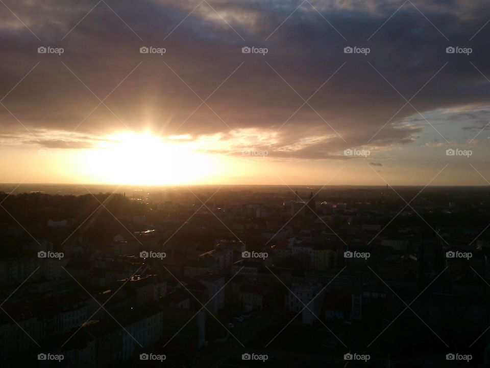 Autumn sunrise in the city. Gorzów Wlkp, Poland