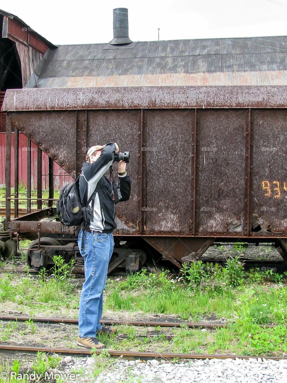 My son taking photos for a HDR project at East Broad top Railroad