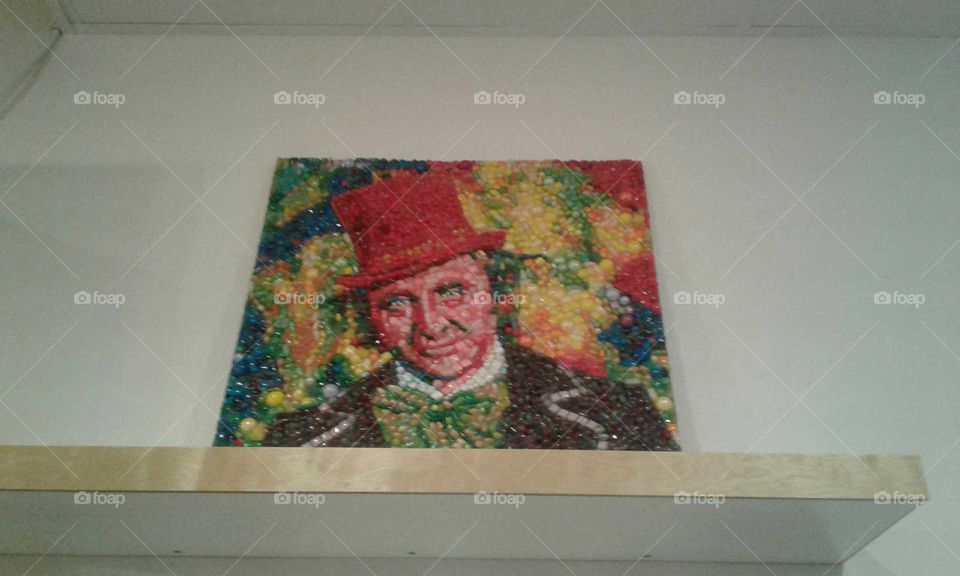 candy art portrait of Willy Wonka