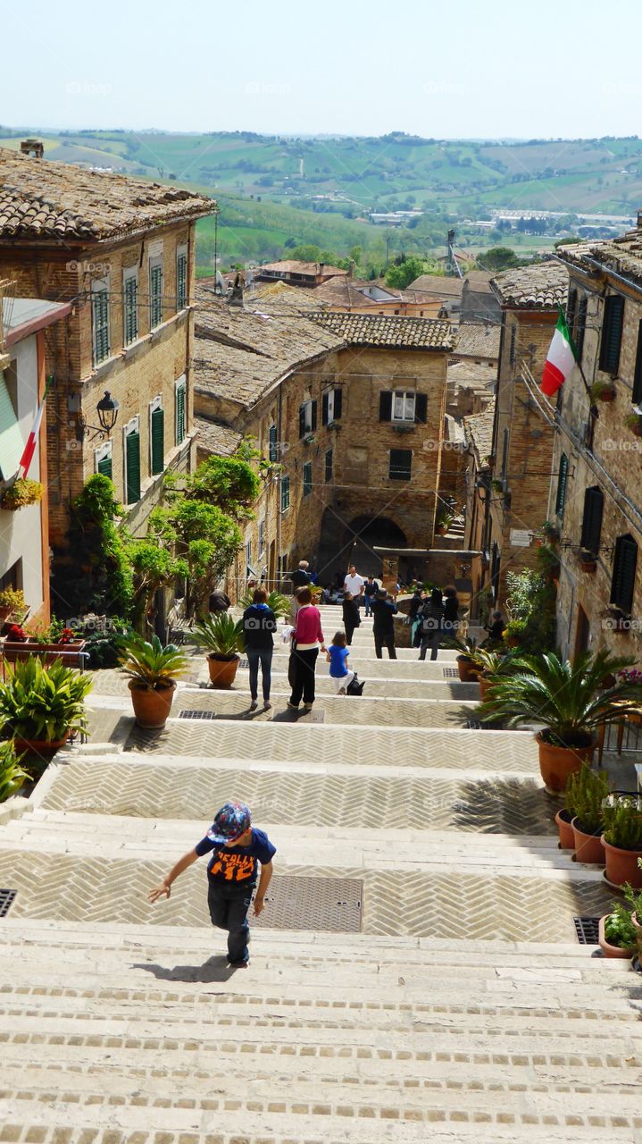 People in an ancient town. Corinaldo,ancient town,Marche,Italy