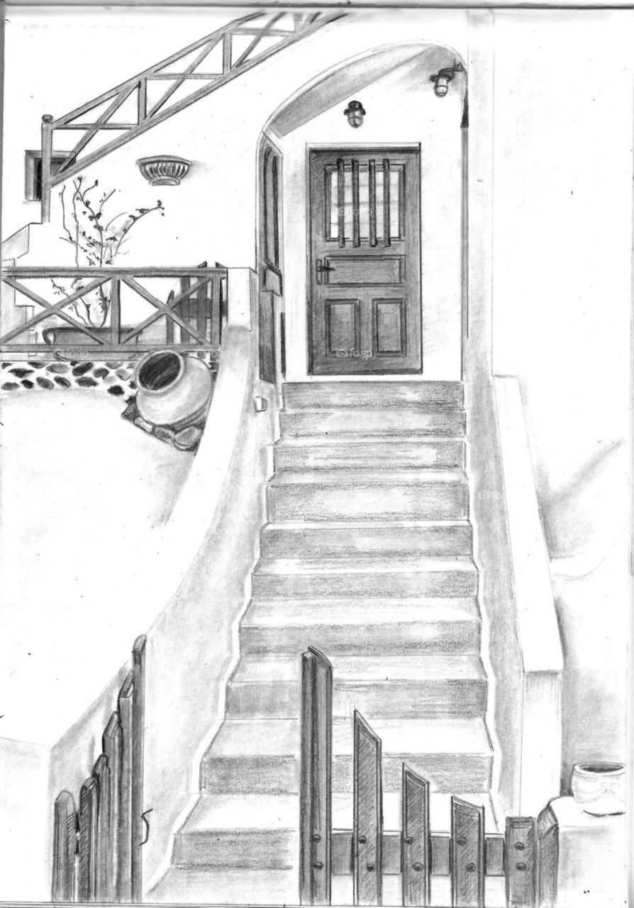 Greek house (pencil drawing)