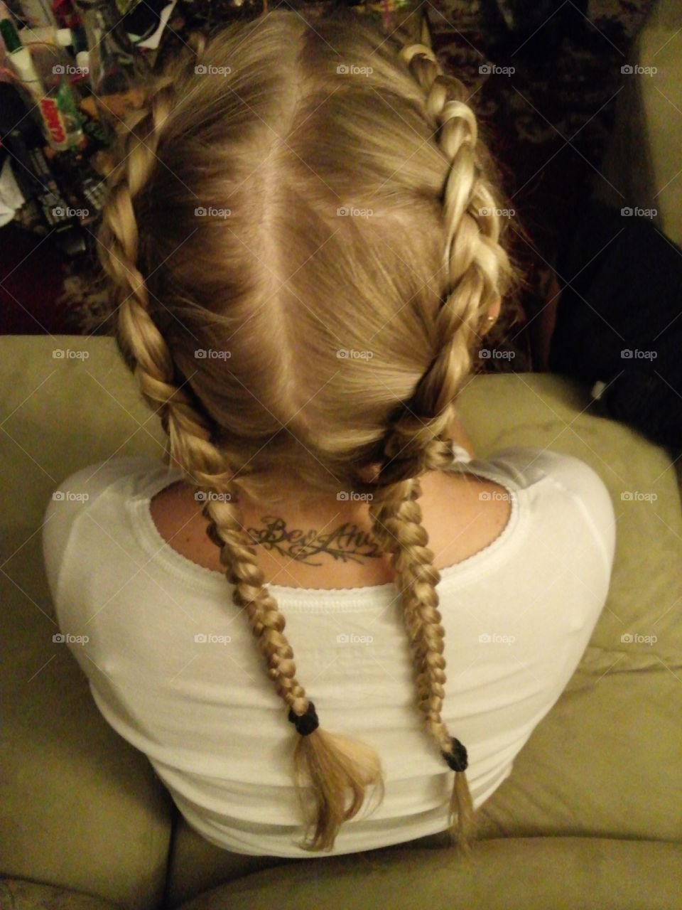 blonde girl hair braids pig tails