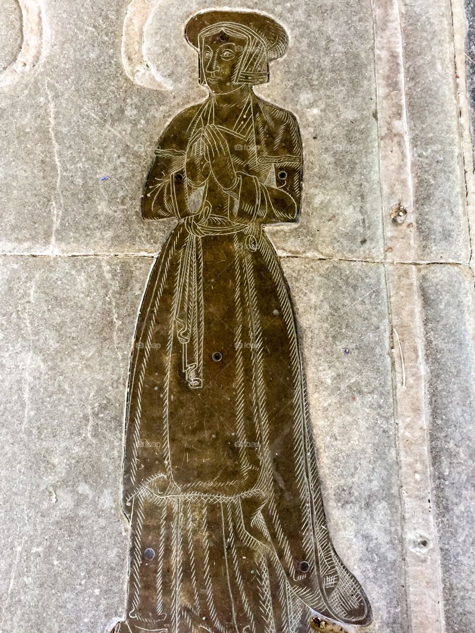 Medieval brass effigy of Joanna Peycocke, taken at Coggeshall church in Essex.