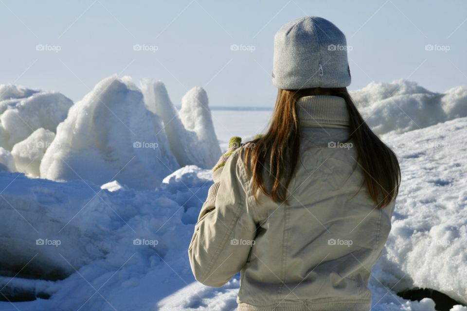 Girl. Snowy landscape 