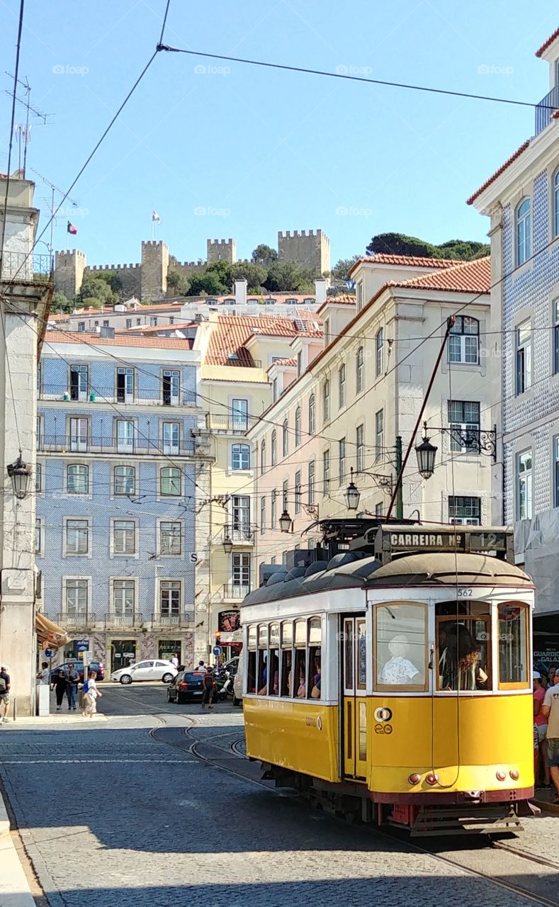 yellow train in Lisbon