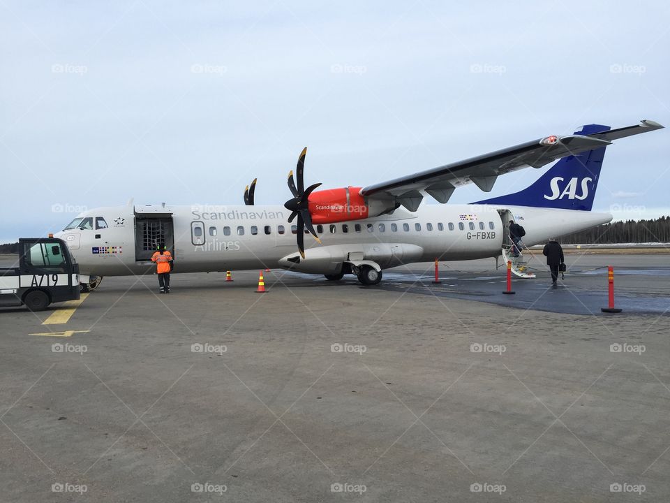 ATT 72-600 SAS Airplane Hildur Viking at Vasa Airport in Finland.