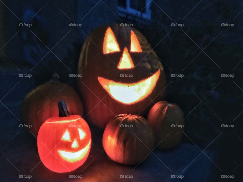 Happy faces on Halloween pumpkins