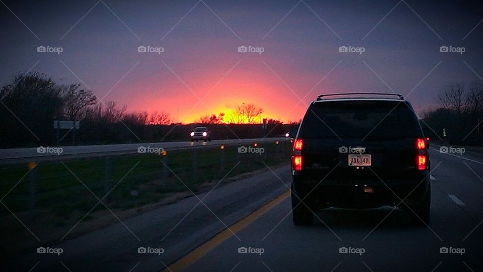 Sunset on the highway