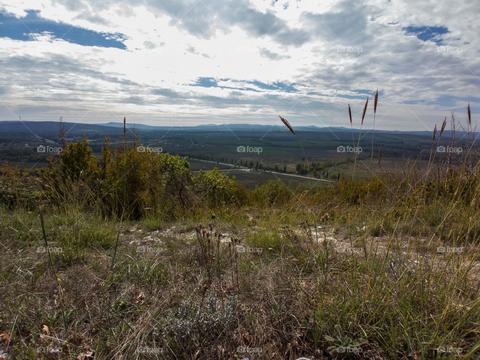 Beautiful view from the mountain. Warm autumn.