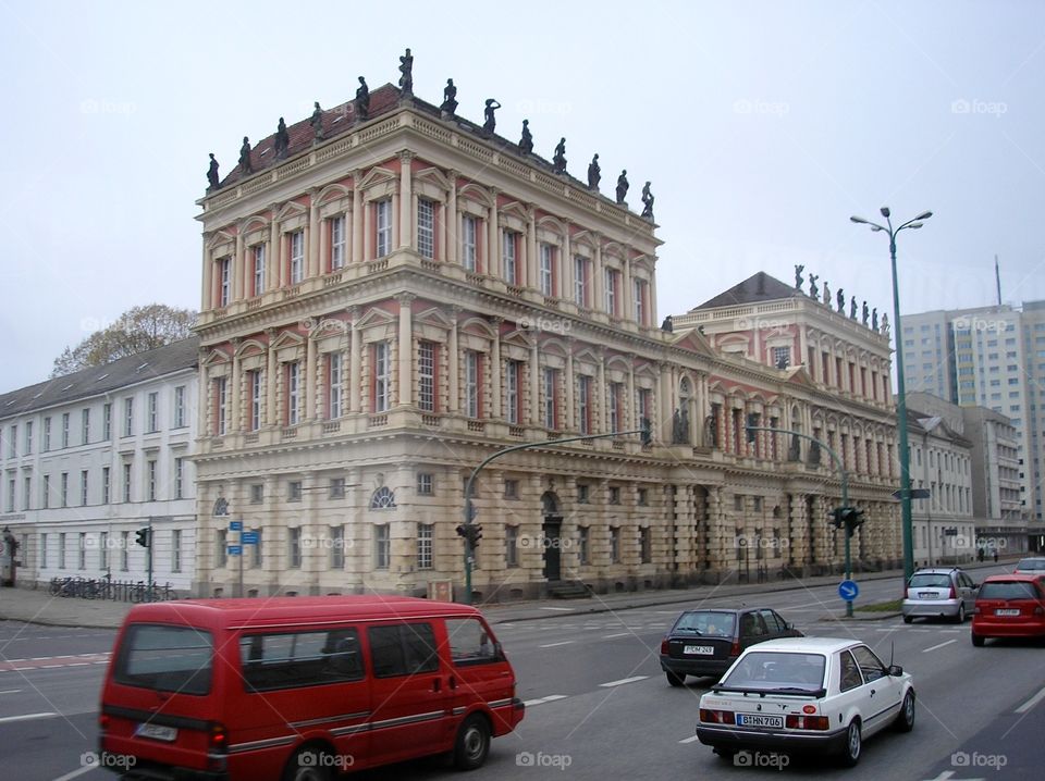 Traffic in the city with beautiful architecture 