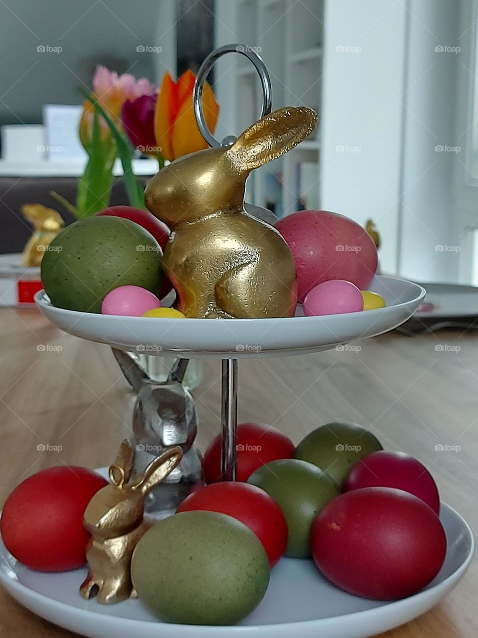 Easter eggs on an etagere