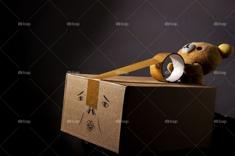 cute expression box and teddy bear