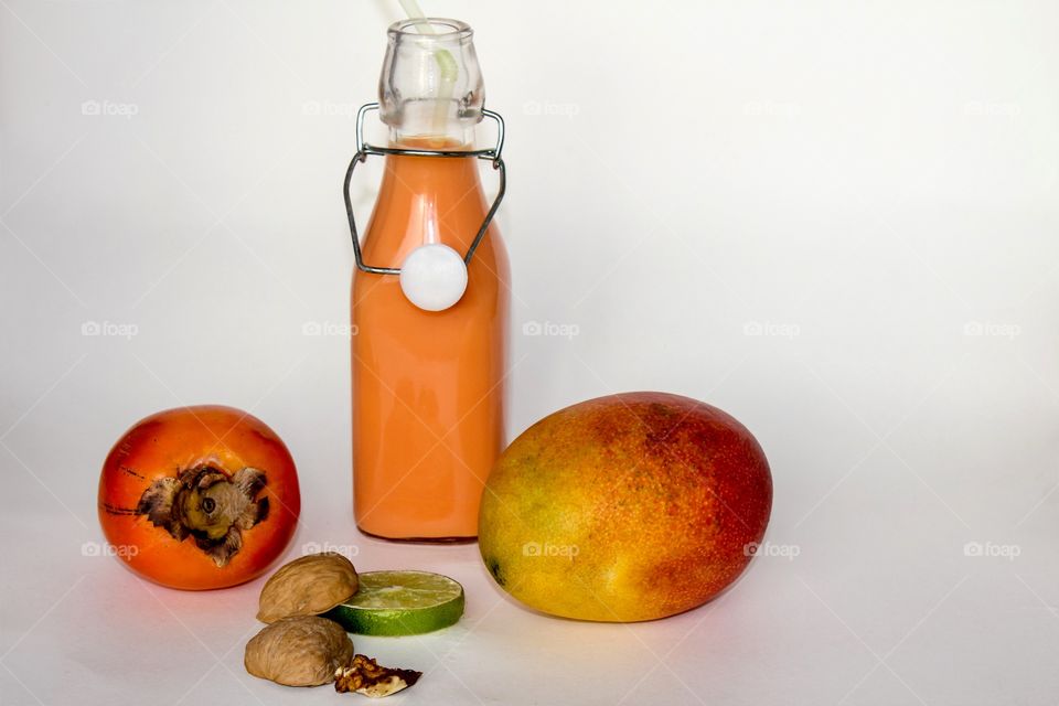 Fruits with juice bottle