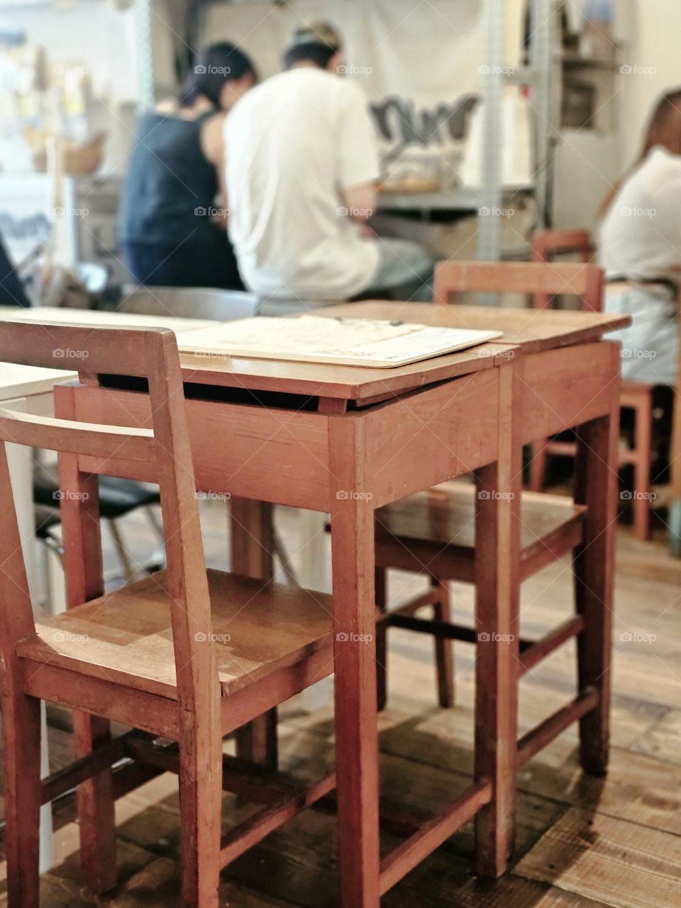 Cafe wood seats