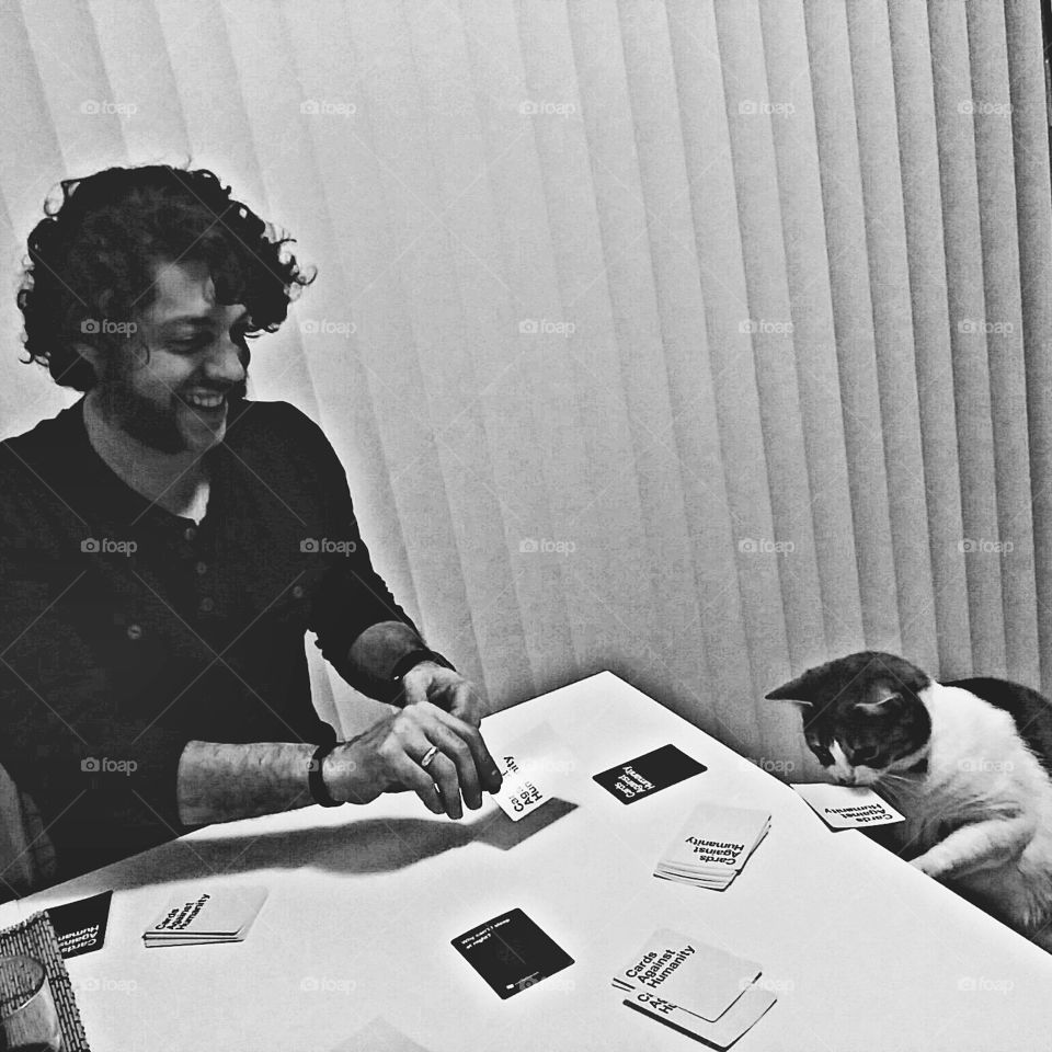 Cats Against Humanity. Lucky shot during family game night.