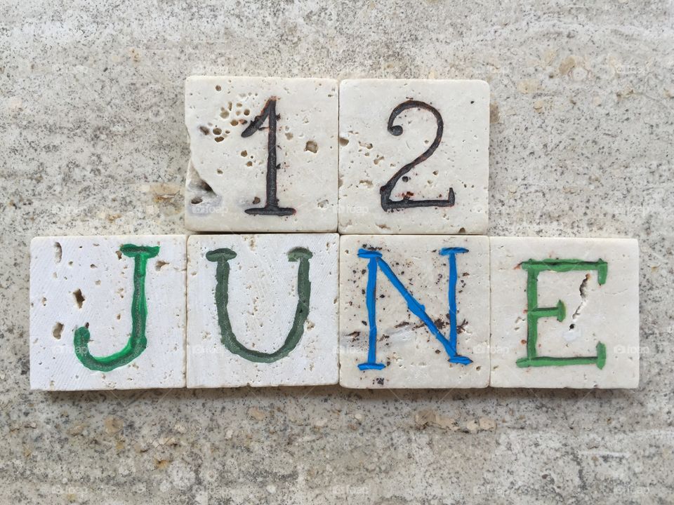 12th June, calendar date on carved travertine pieces