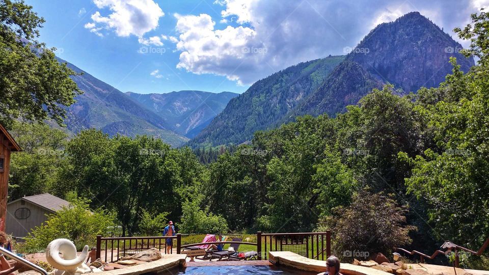 Blue skies over the mineral springs and mountains in Colorado.