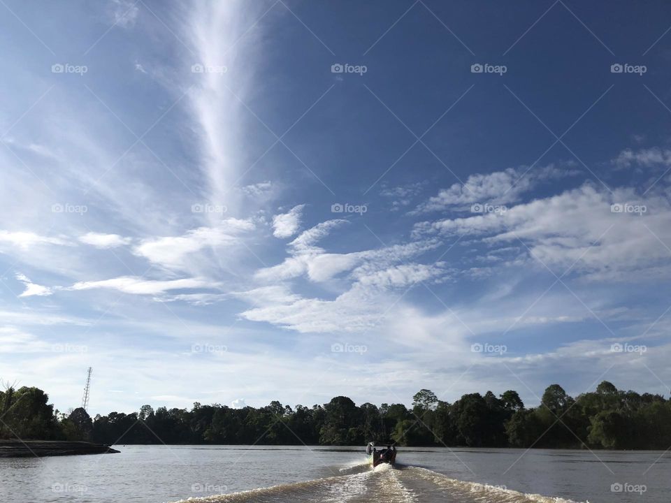 In the middle of the river with blue sky