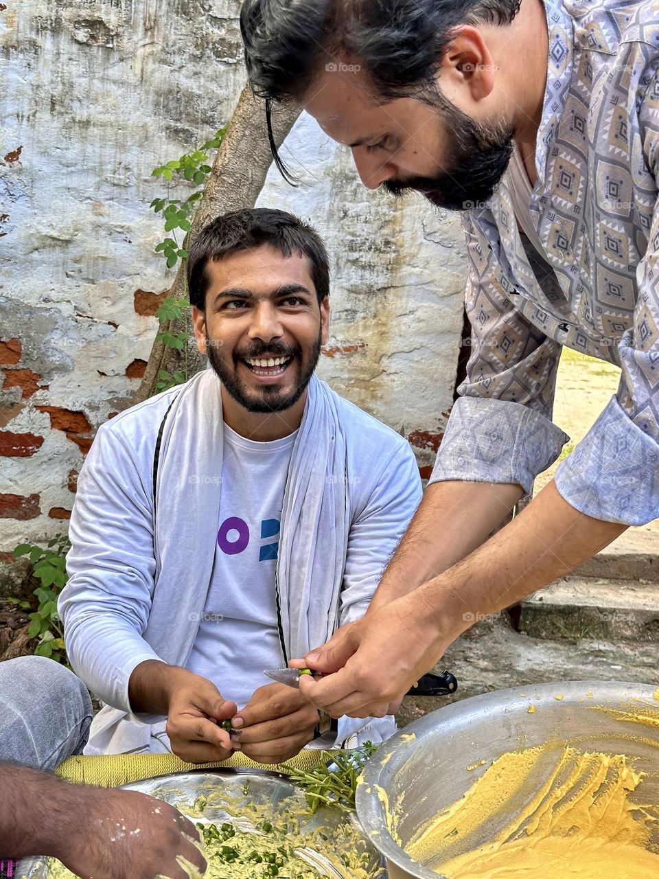 Friends making food together 