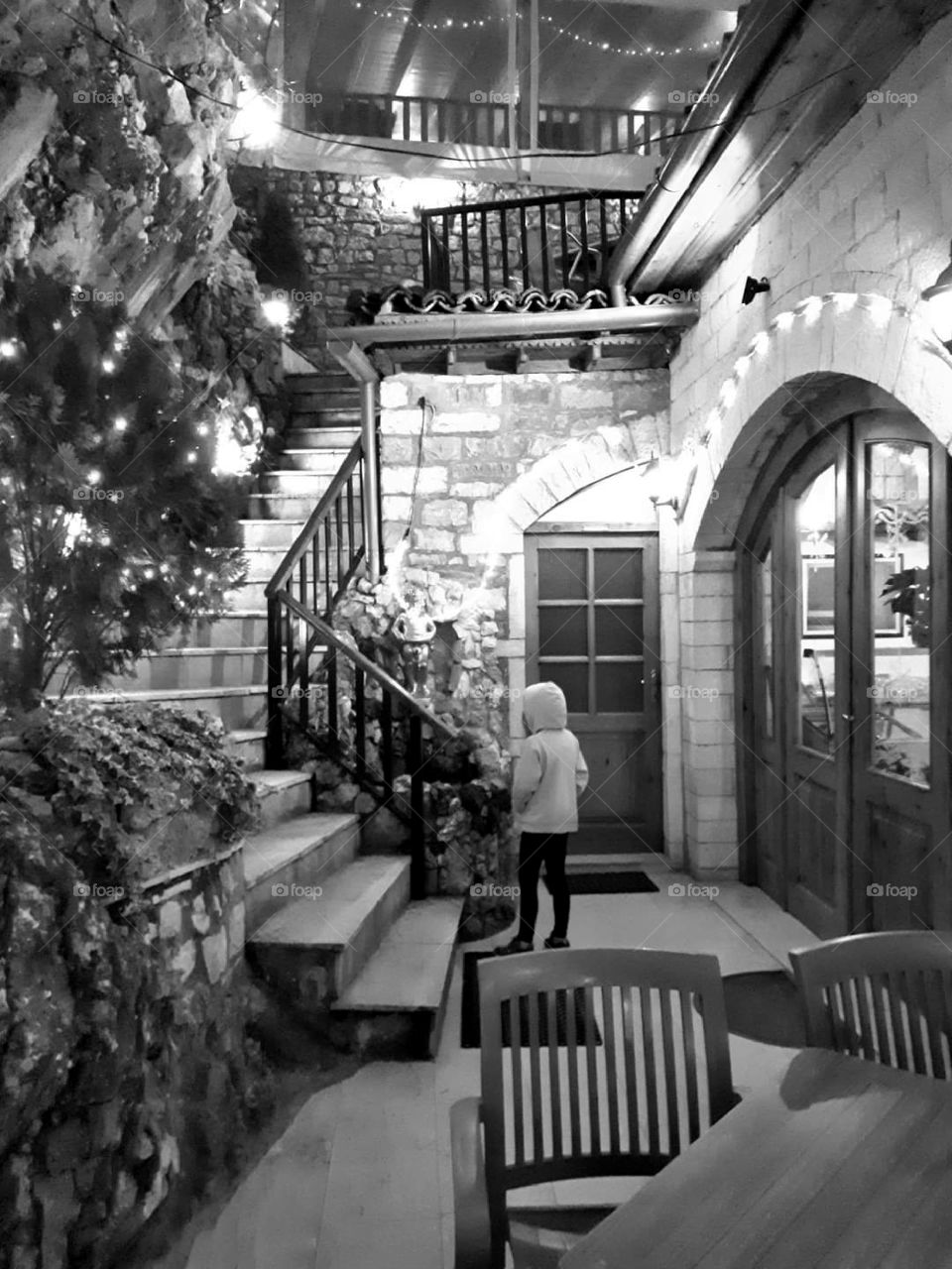 Black and white photo taken in Berat, Albania