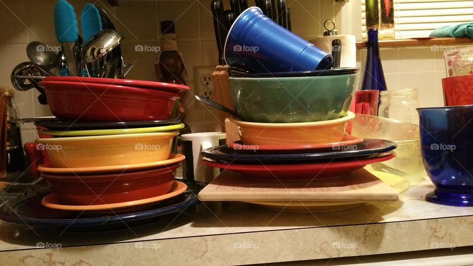 Dirty dishes piled up