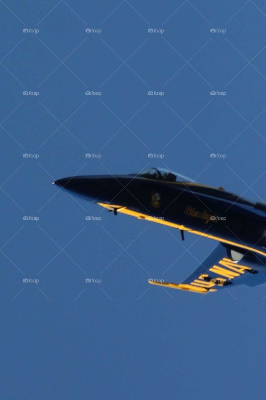 US Navy's Blue Angels flying above the San Francisco Bay.