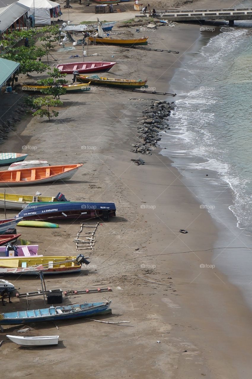 Colorful boats on the beach. Photo taken on St Lucia in the Caribbean 