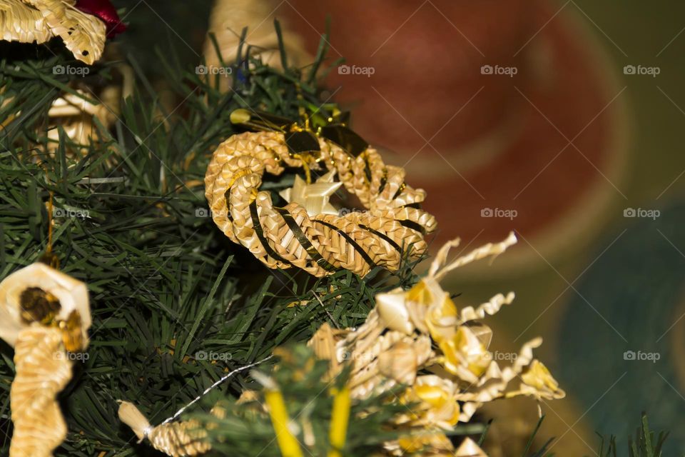 New Year's, straw decoration for the Christmas tree.  Handmade, straw weaving.