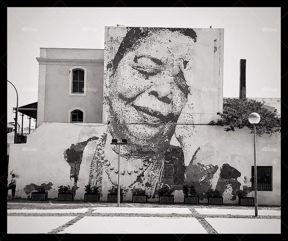 Mural in honor of Cesaria Evora, in the main square of Mindelo, Cape Verde