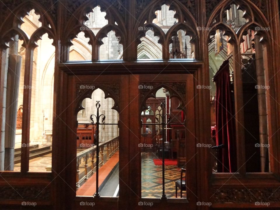 Wooden doors near altar