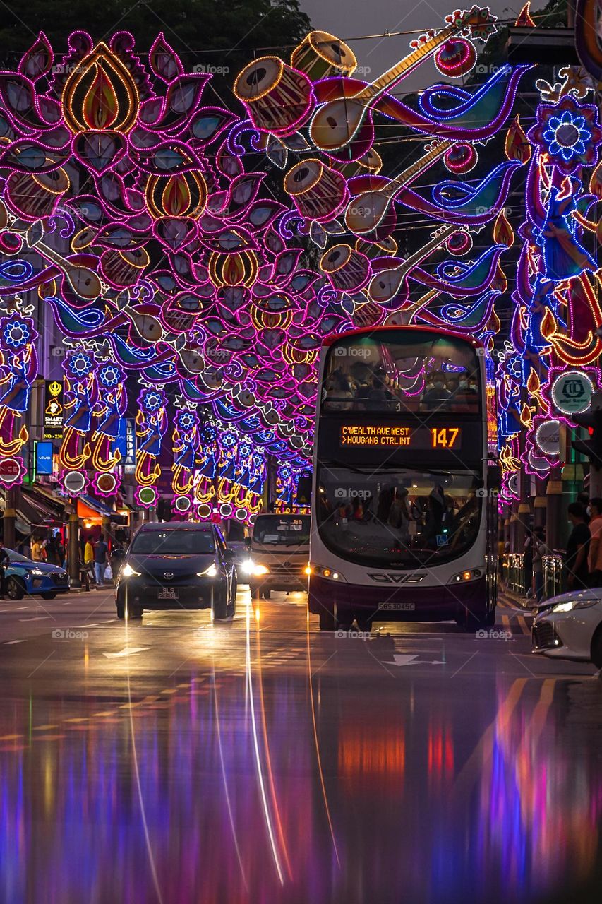 Deepavali street lights display at Serangoon Road in Singapore.