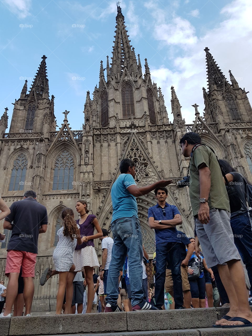 good vibes with people in cathedral of barcelona spain view