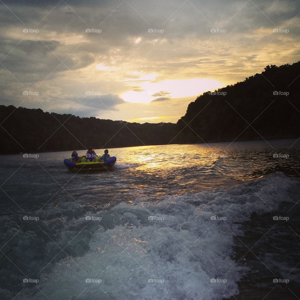 Sunset on the Water. Tubing on Lake Cumberland