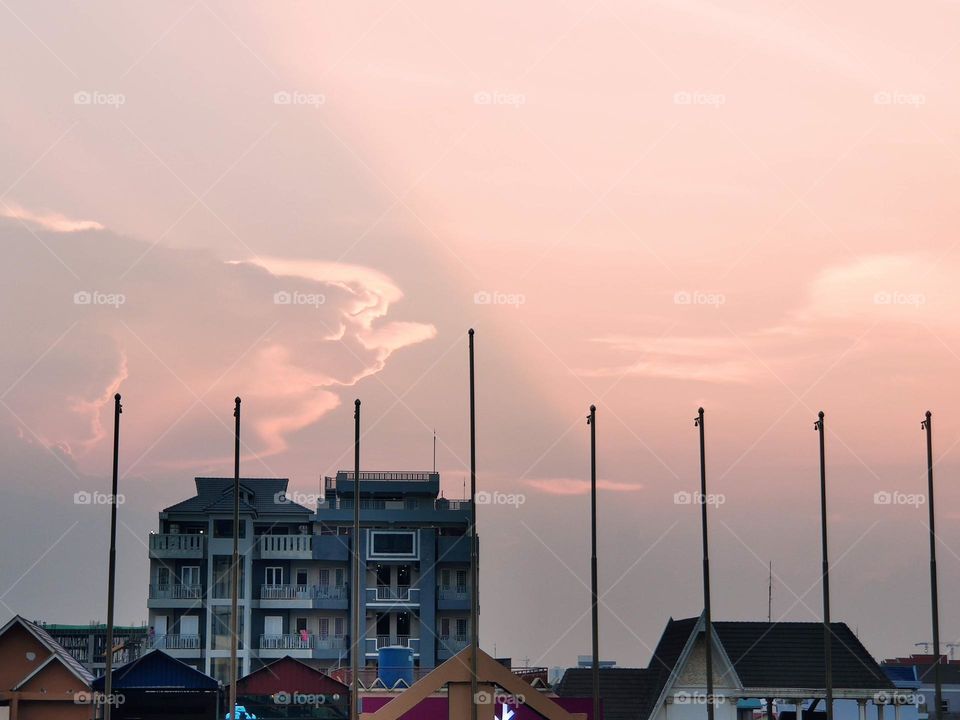 Baby pink sky in an evening at Phnom Penh Cambodia