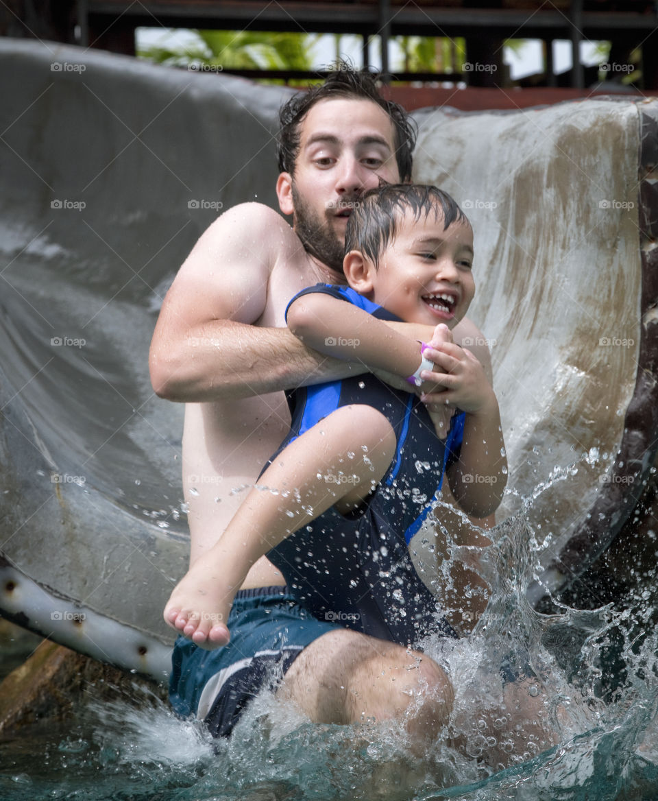having fun at water slide