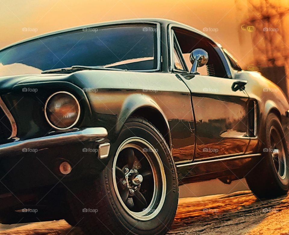 Mustang bullitt 1968 sunset