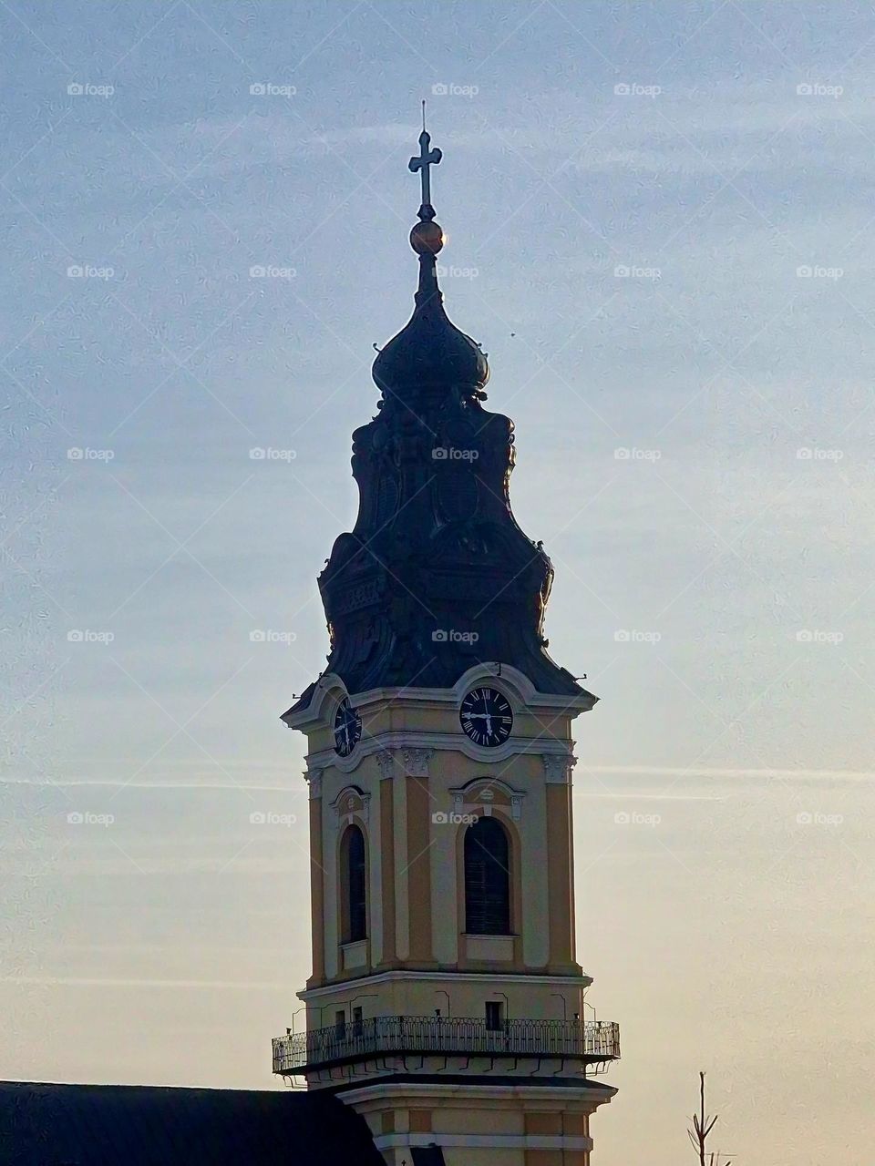 tower of the Catholic church in Oradea