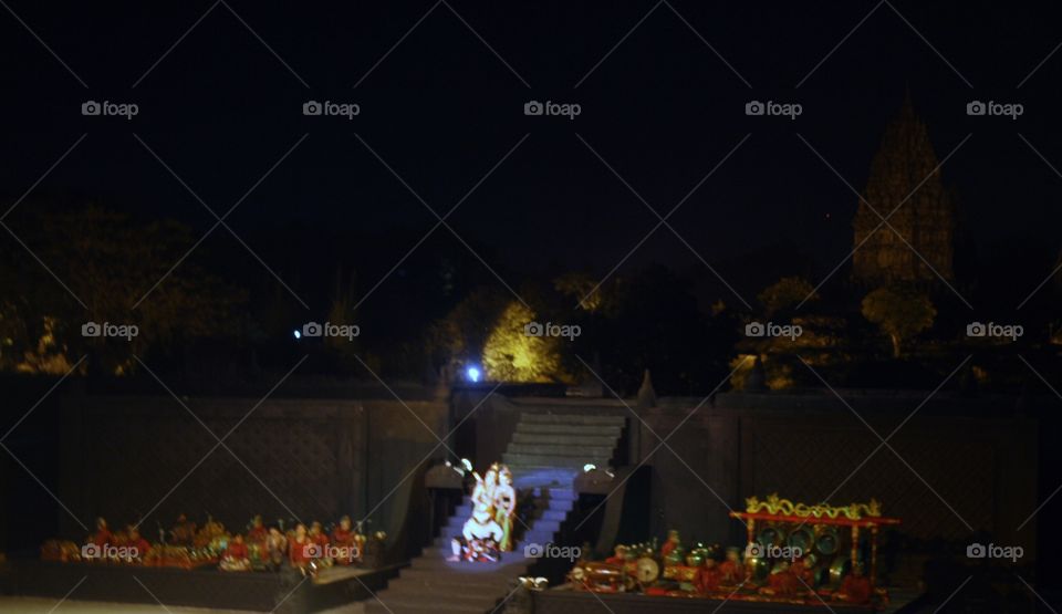 The cultural dance artform of Ramayana story played at Prambanan temple, Central Java, Indonesia.. as you can see it the background..