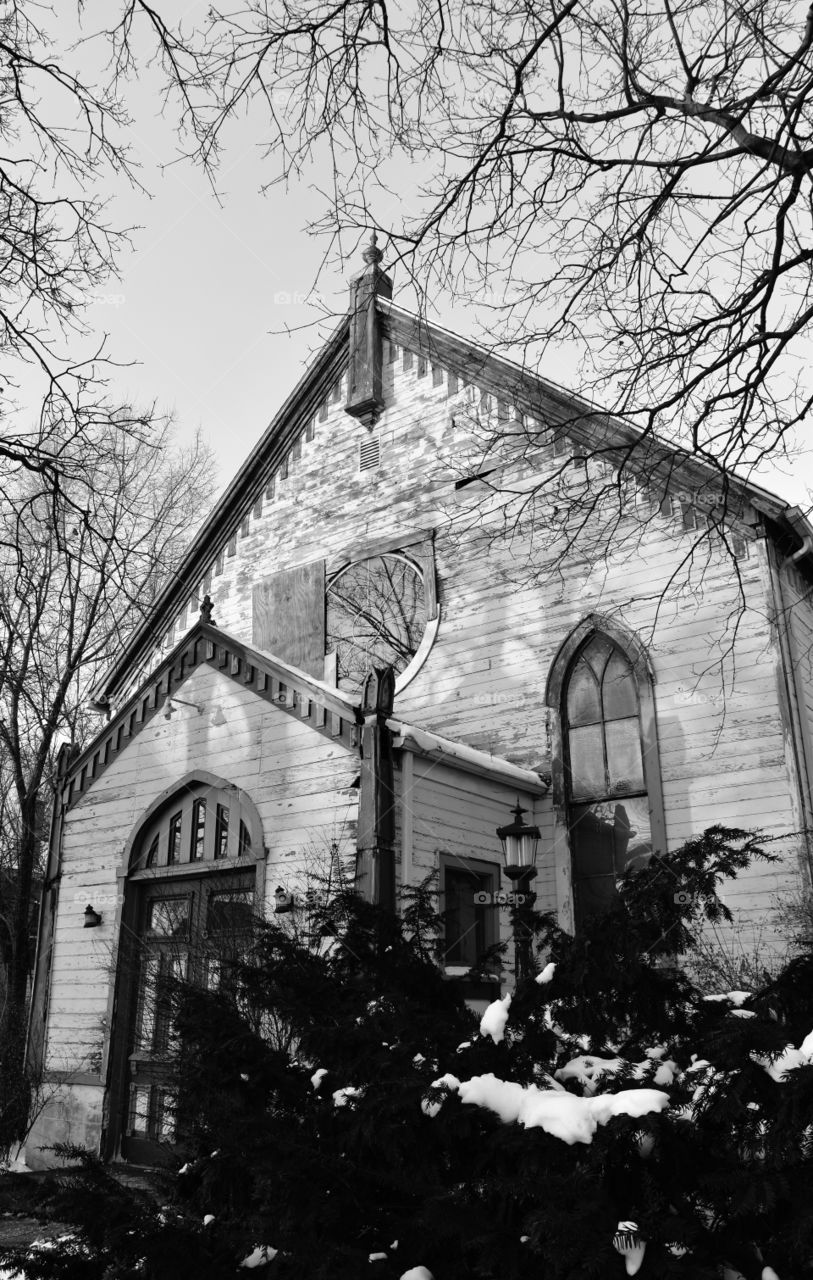 Abandoned church on a winter day