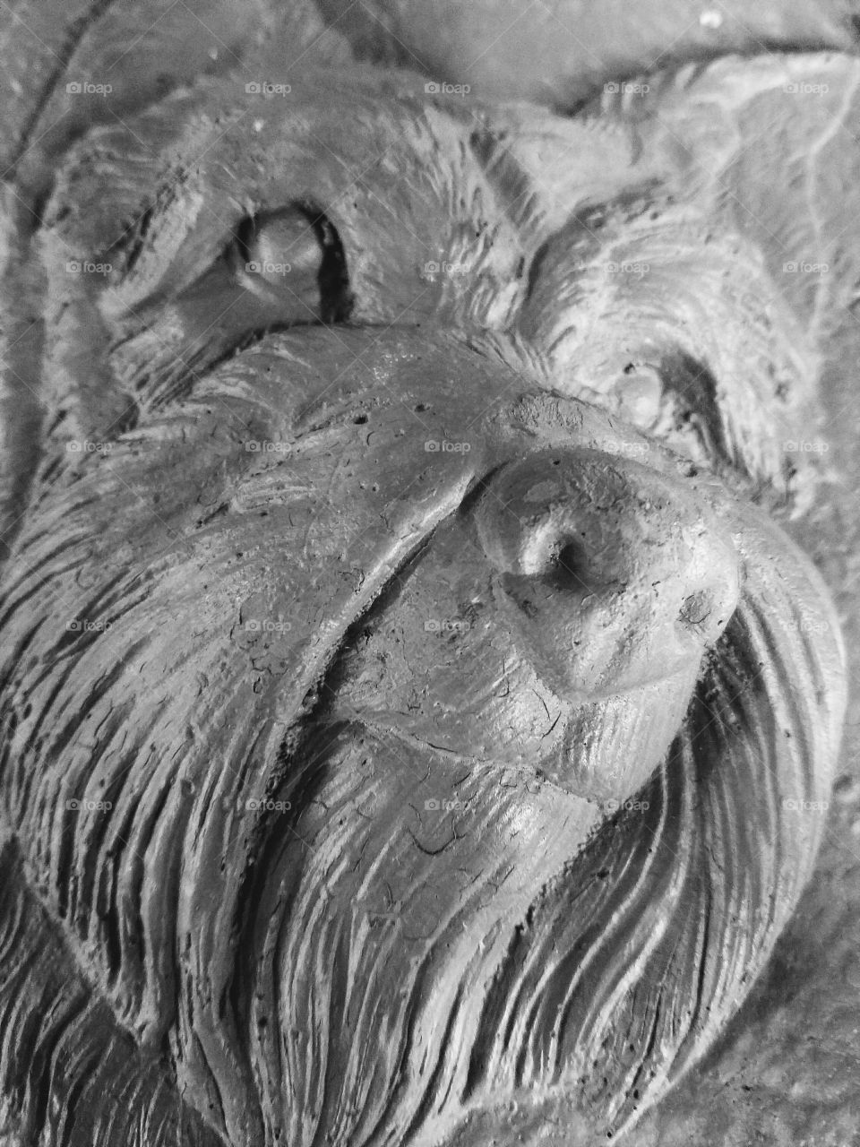 black and white ceramic dog face