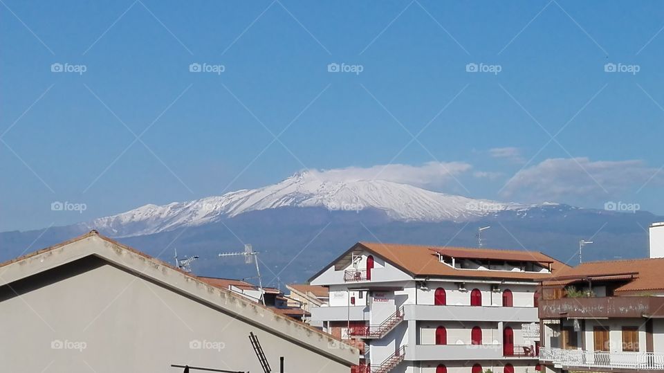 Sicily volcano Etna in April snow