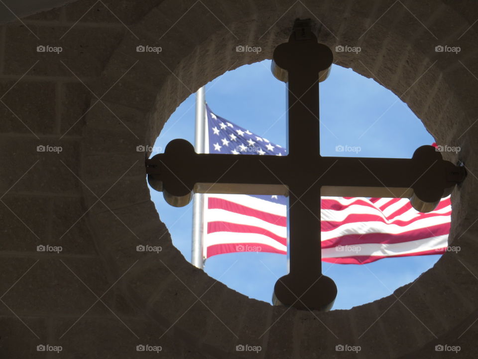 Church and American flag