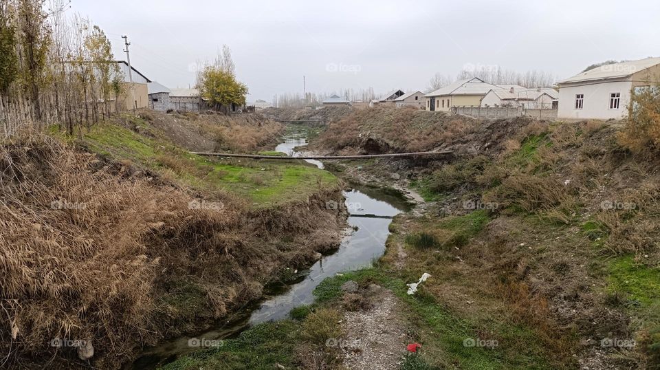 village and small river