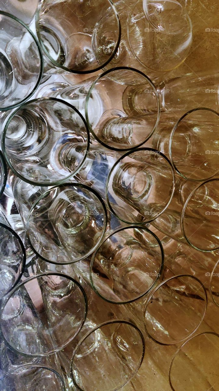 Transparent Shelf, Wine Glasses Seen from below