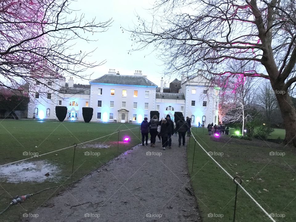 Receiving the full affect of these illuminations from a distance of this historical building.