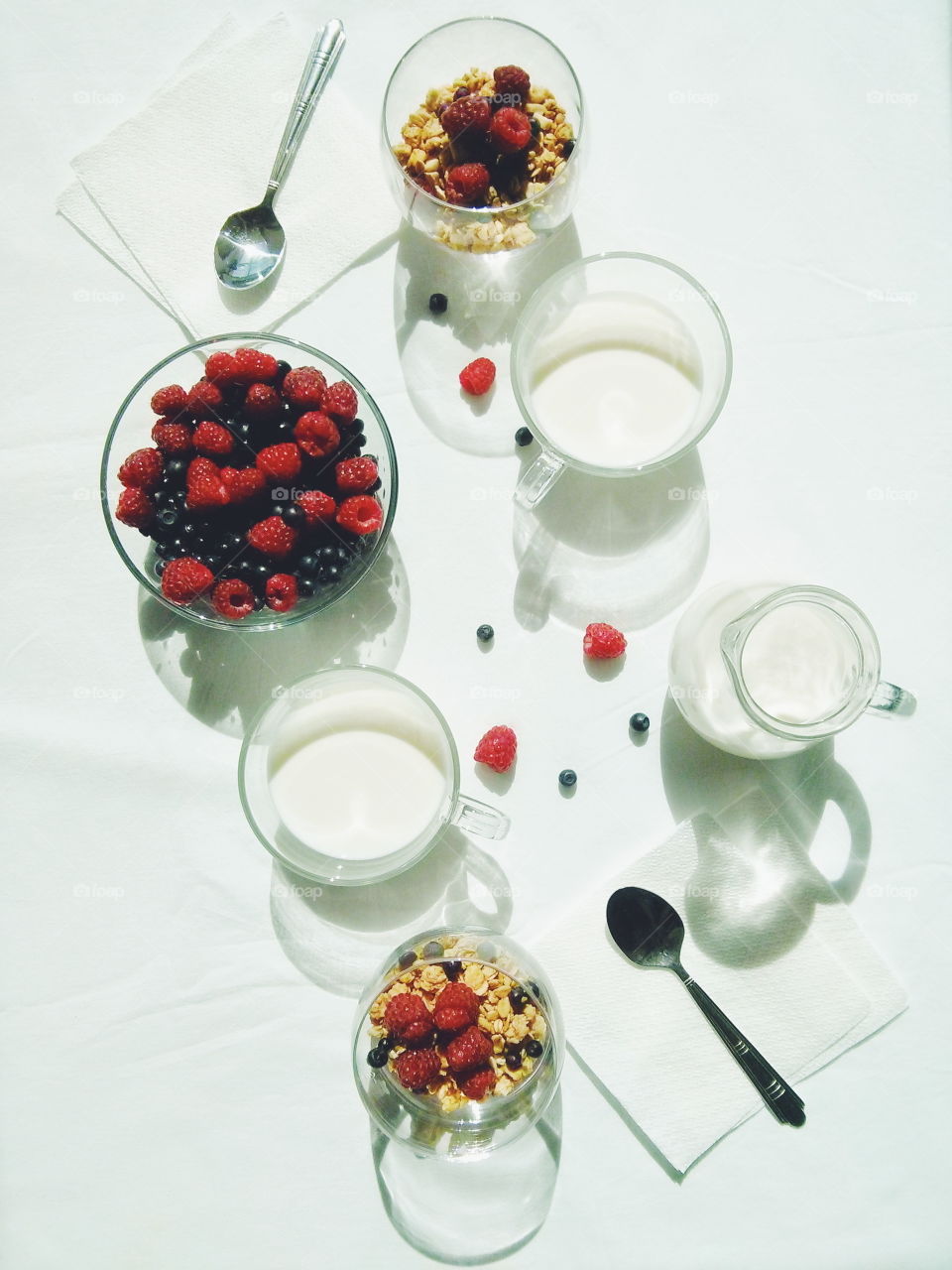 Summer sunny breakfast. Summer sunny breakfast on white tablecloth