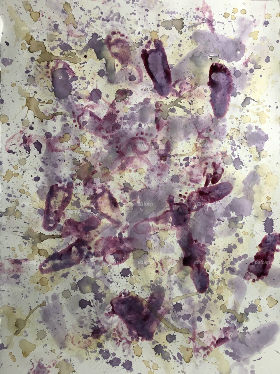 Art work by Ayla Feller
  Mixed media
Title forgot foot prints
Rendering is in coffee red wine and blueberries