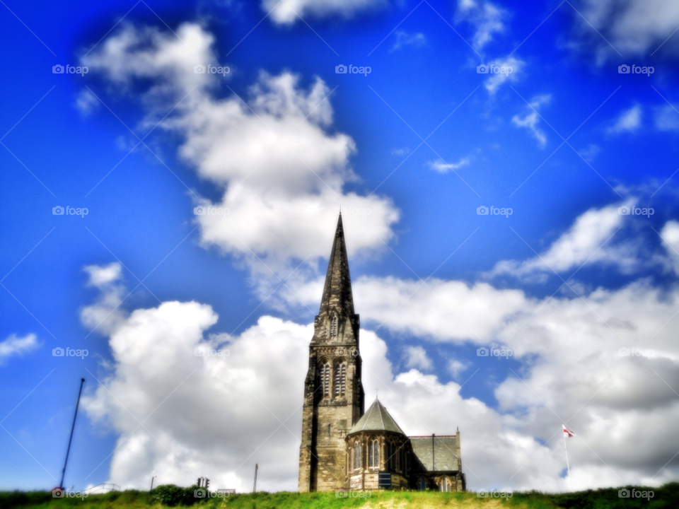 sky blue clouds church by Raid1968